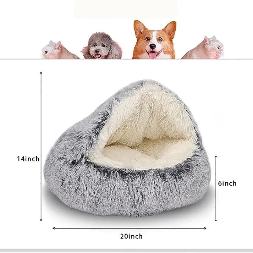 Soft Plush Pet Bed with Cover Round Cat Bed Pet Mattress Warm Cat Dog 2 in 1 Sleeping Nest Cave for Small Dogs - Ammpoure Wellbeing