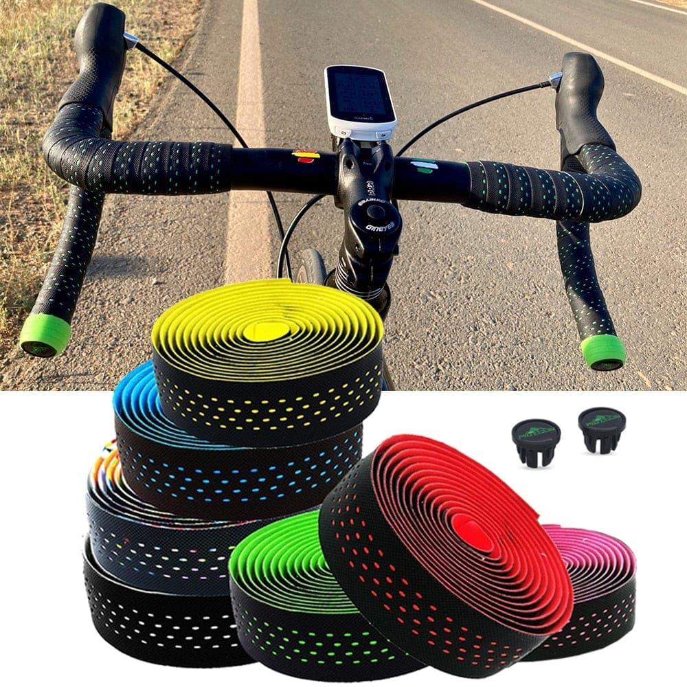 Soft Road Bike Bicycle Handlebar Cork EVA PU Bar Tape Professional Cycling Damping Anti - Vibration Wrap With 2 Bar Plug - Ammpoure Wellbeing