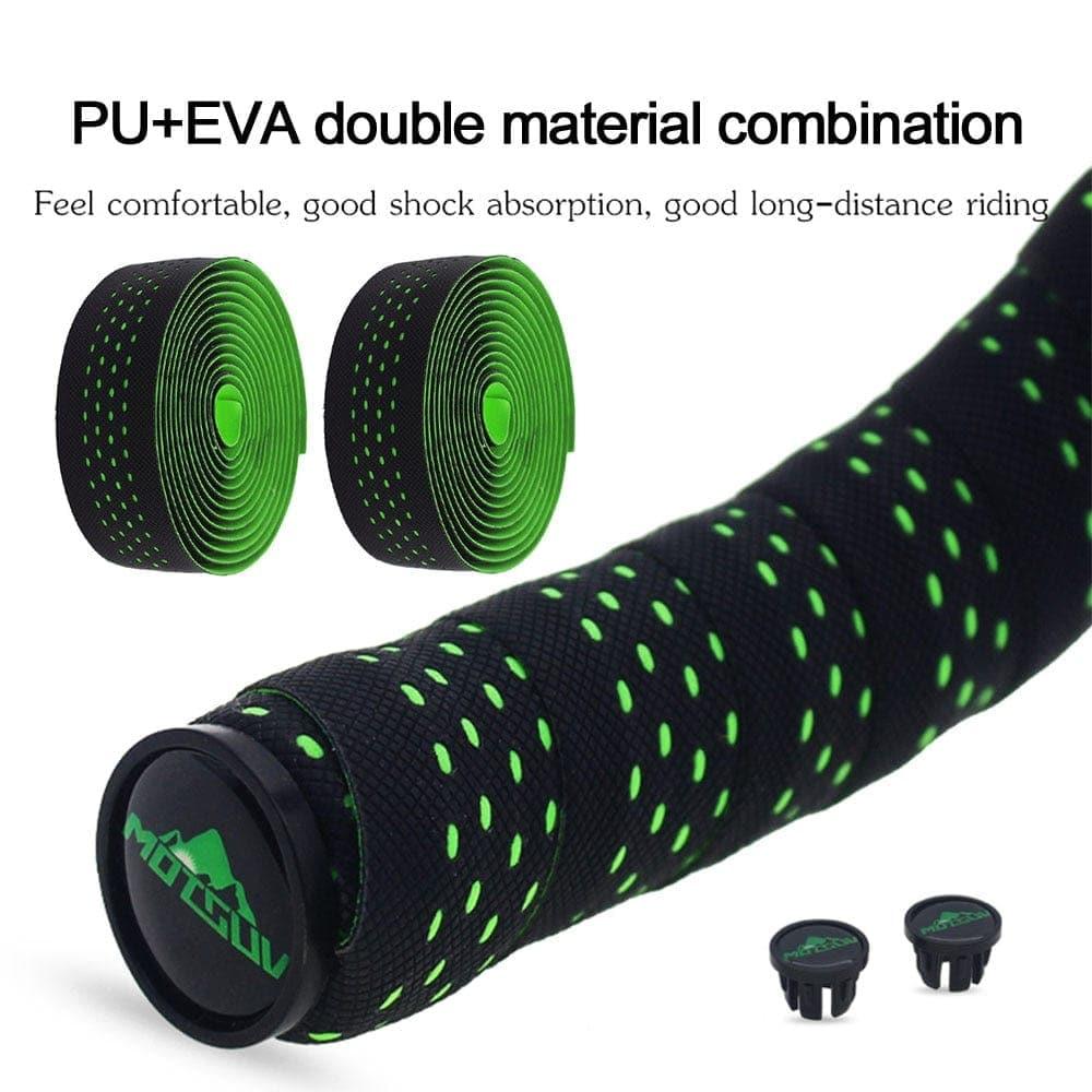 Soft Road Bike Bicycle Handlebar Cork EVA PU Bar Tape Professional Cycling Damping Anti - Vibration Wrap With 2 Bar Plug - Ammpoure Wellbeing