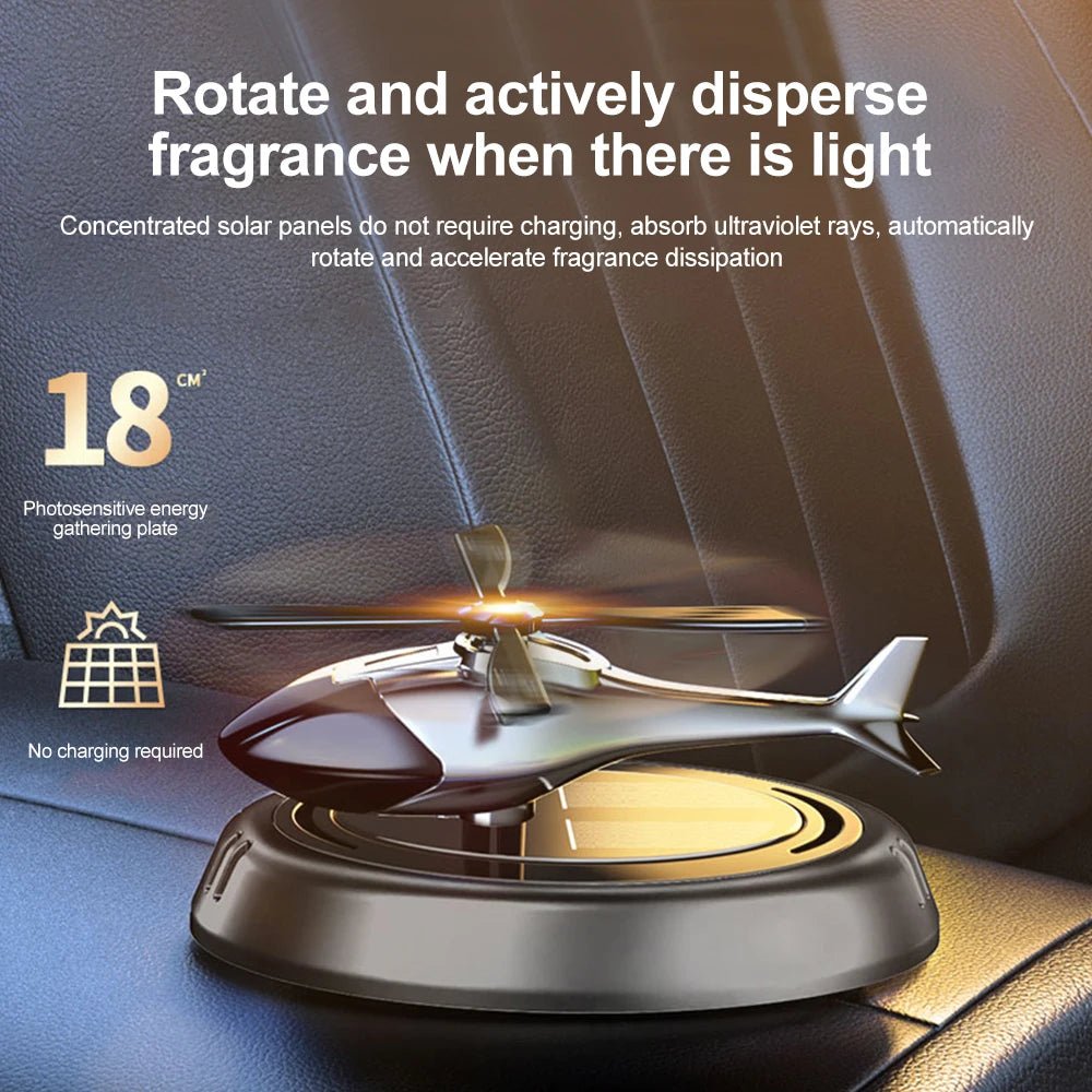 Solar Powered Rotation Helicopter Solar Aromatherapy Car Air Freshener Alloy+ABS Wooden Fragrance Auto Aroma Diffuser - Ammpoure Wellbeing