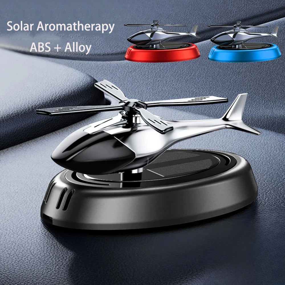 Solar Powered Rotation Helicopter Solar Aromatherapy Car Air Freshener Alloy+ABS Wooden Fragrance Auto Aroma Diffuser - Ammpoure Wellbeing