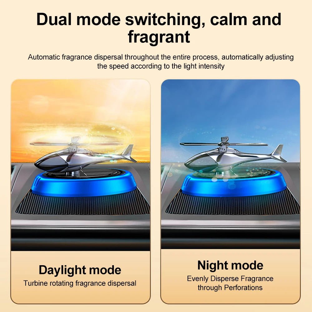 Solar Powered Rotation Helicopter Solar Aromatherapy Car Air Freshener Alloy+ABS Wooden Fragrance Auto Aroma Diffuser - Ammpoure Wellbeing