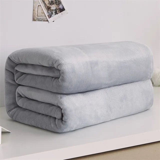 Spring Winter Winter Flannel Blanket Fluffy Warm Soft Sofa Cover Bedspread Solid Blue Black Coral Fleece Plush Blankets For Beds - Ammpoure Wellbeing