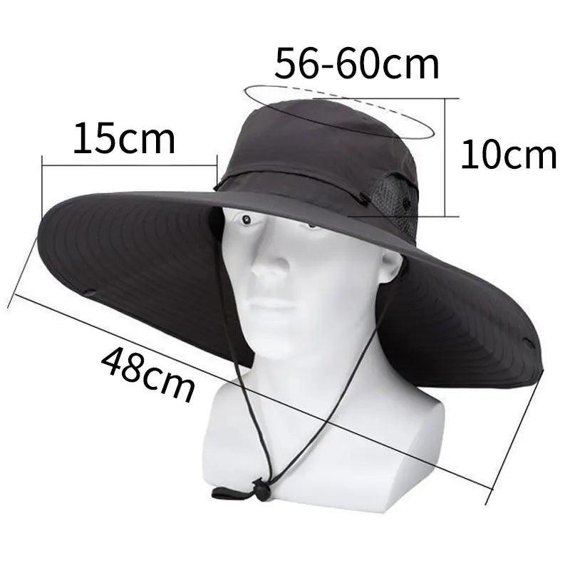 Summer 15CM Large Brim Sun Hat Men Women Breathable Fishing Caps Sun UV Protection Mesh Fisherman Hat Hiking Outdoor Beach Cap - Ammpoure Wellbeing