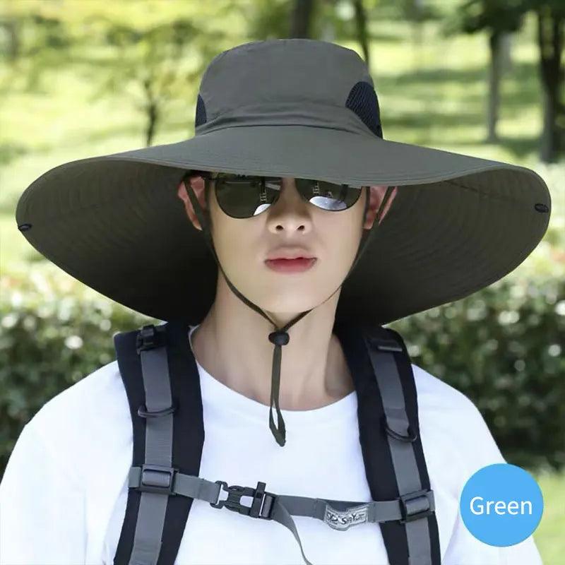 Summer 15CM Large Brim Sun Hat Men Women Breathable Fishing Caps Sun UV Protection Mesh Fisherman Hat Hiking Outdoor Beach Cap - Ammpoure Wellbeing