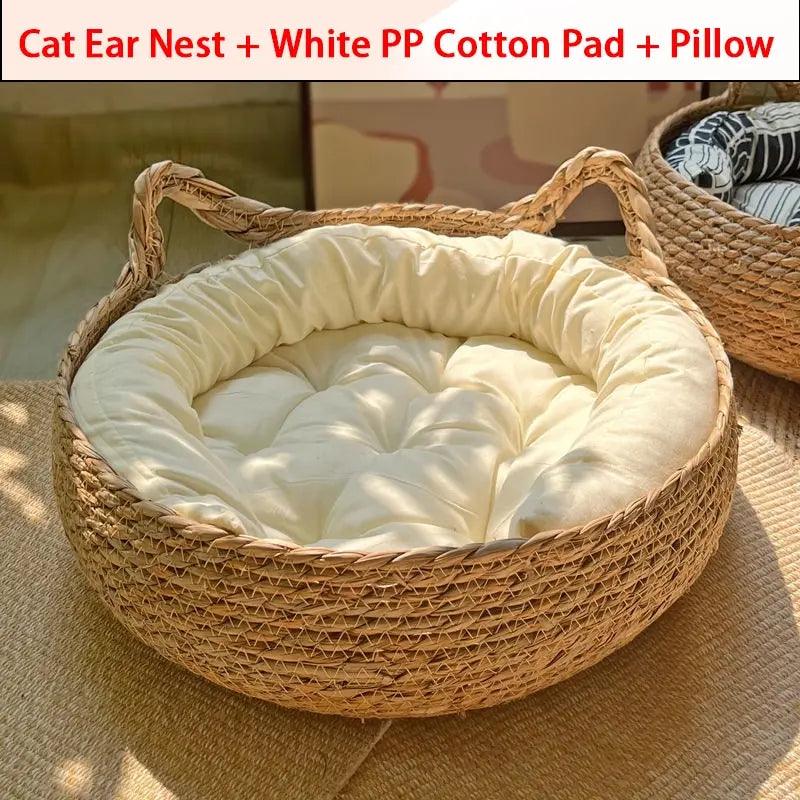 Summer Cat Bed Woven Removable Upholstery Sleeping House Cat Scratch Floor Rattan Wear - resistant Washable Cat Pet Supplies - Ammpoure Wellbeing