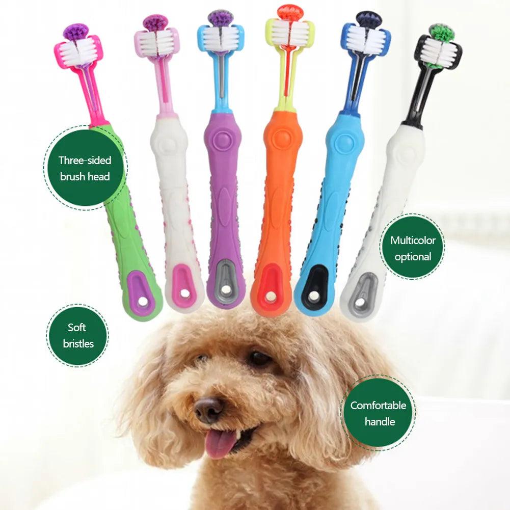 Three Sided Pet Toothbrush Three - Head Multi - angle Toothbrush Cleaning Dog Cat Brush Bad Breath Teeth Care Tool - Ammpoure Wellbeing