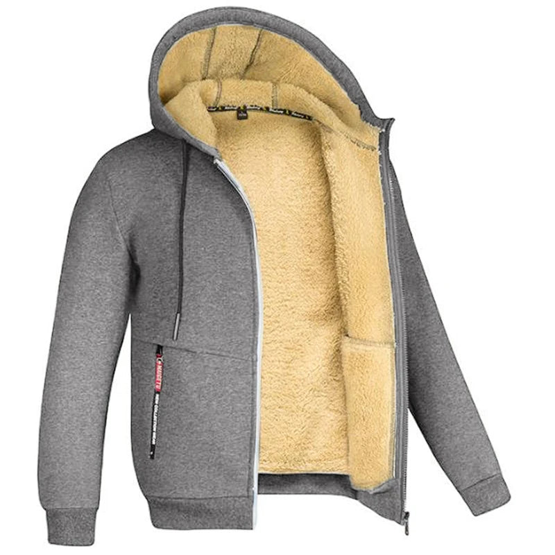 Trendy Sweatshirt Coat Front Pockets Warm Zipper Lamb Wool Jacket Men and Woman Winter Pure Color Plush Lined Cardigan Hoodie - Ammpoure Wellbeing