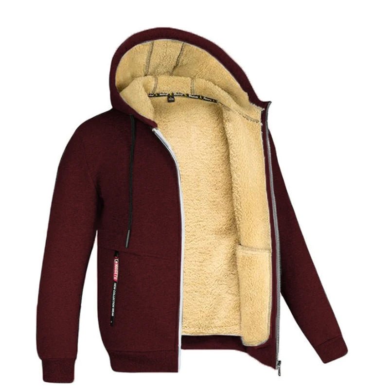 Trendy Sweatshirt Coat Front Pockets Warm Zipper Lamb Wool Jacket Men and Woman Winter Pure Color Plush Lined Cardigan Hoodie - Ammpoure Wellbeing