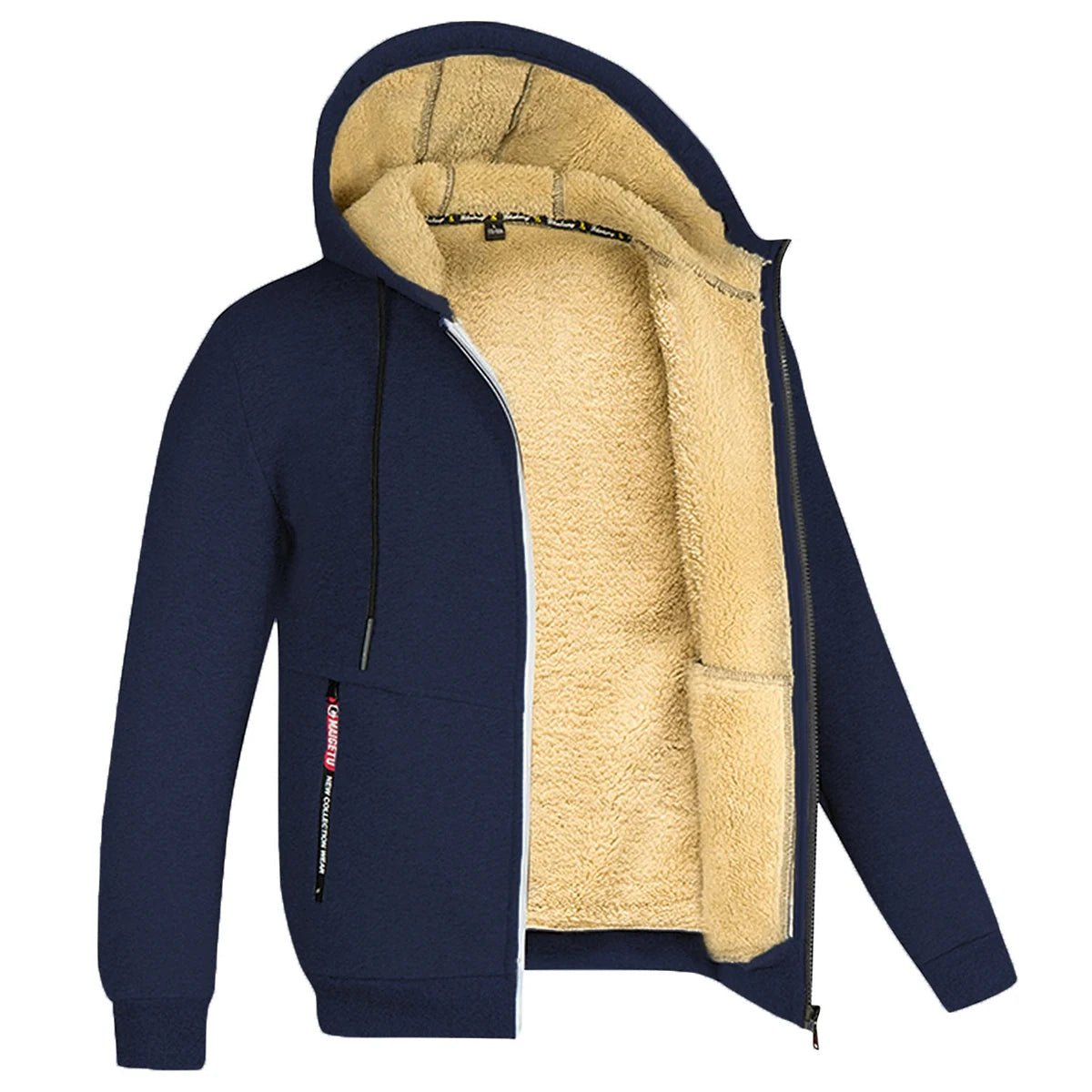 Trendy Sweatshirt Coat Front Pockets Warm Zipper Lamb Wool Jacket Men and Woman Winter Pure Color Plush Lined Cardigan Hoodie - Ammpoure Wellbeing