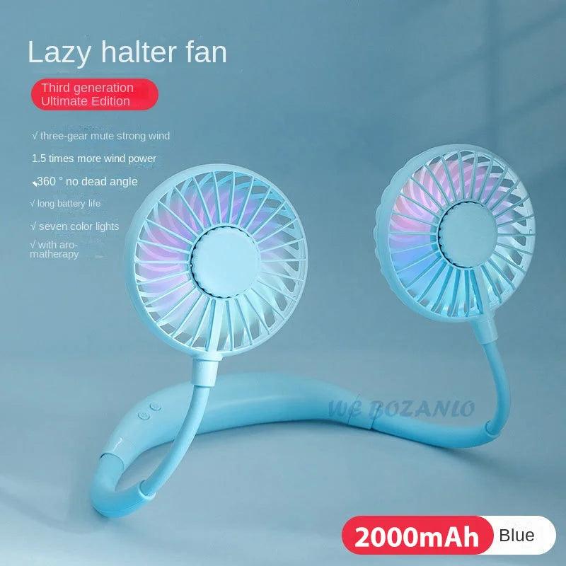 USB Portable Fan Cold Fan Hands Free Neck Fan Hanging Rechargeable Mini Sports Fan 3 - Speed Adjustable Neck Dual Fan Home Office - Ammpoure Wellbeing