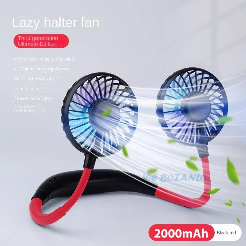 USB Portable Fan Cold Fan Hands Free Neck Fan Hanging Rechargeable Mini Sports Fan 3 - Speed Adjustable Neck Dual Fan Home Office - Ammpoure Wellbeing