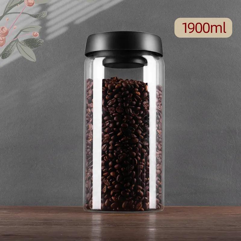 Vacuum Sealed Jug Coffee Beans Glass Airtight Canister Food Grains Candy Keep Fresh Storage Jar Kitchen Accessories - Ammpoure Wellbeing