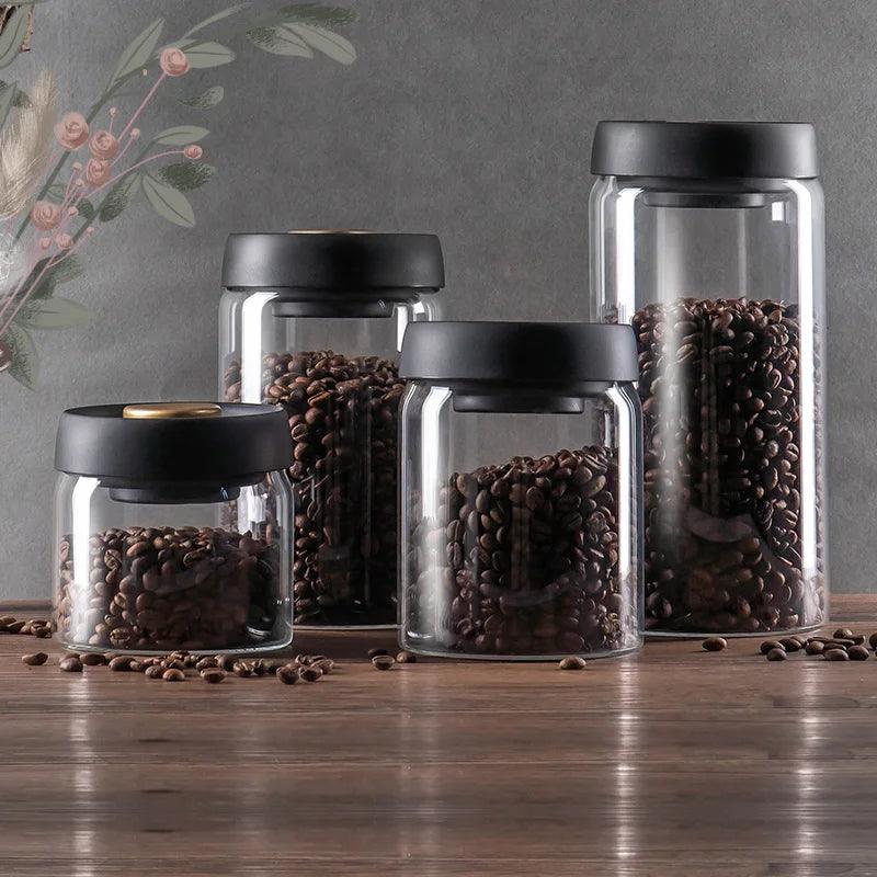 Vacuum Sealed Jug Coffee Beans Glass Airtight Canister Food Grains Candy Keep Fresh Storage Jar Kitchen Accessories - Ammpoure Wellbeing