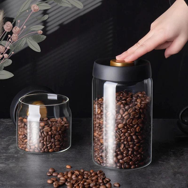 Vacuum Sealed Jug Coffee Beans Glass Airtight Canister Food Grains Candy Keep Fresh Storage Jar Kitchen Accessories - Ammpoure Wellbeing