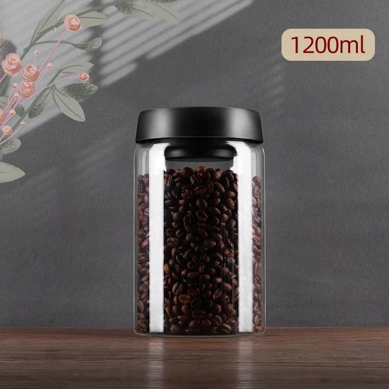 Vacuum Sealed Jug Coffee Beans Glass Airtight Canister Food Grains Candy Keep Fresh Storage Jar Kitchen Accessories - Ammpoure Wellbeing