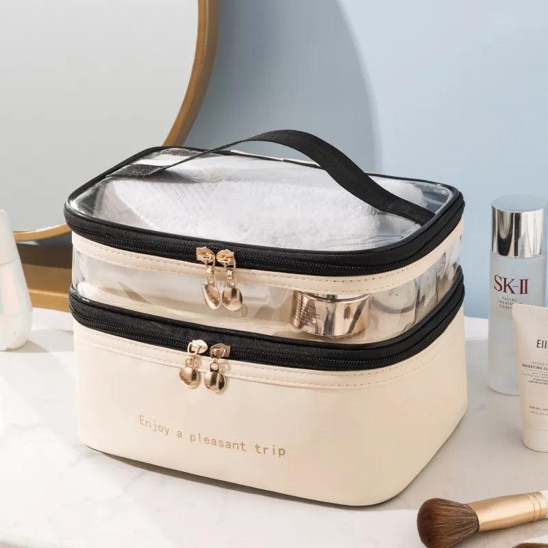 Waterproof PVC Women Cosmetic Bag Portable Traveling Leather Toiletries Organize Storage Make Up Case Transparent Handbag - Ammpoure Wellbeing