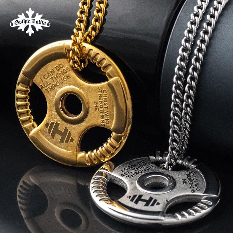 Weight Plate Barbell Dumbbell Pendant Weightlifting Bodybuilding Fitness Crossfit Gym Exercise Necklace mygrillz - Ammpoure Wellbeing