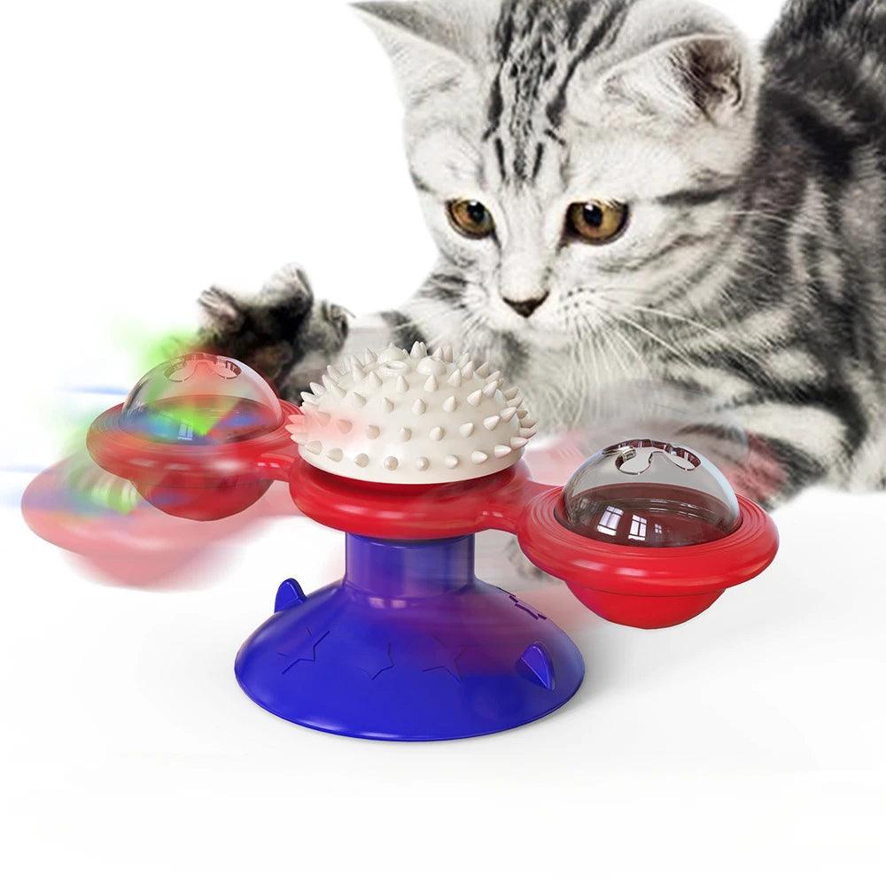 Windmill Cat Toy Interactive Pet Toys for Cats Puzzle Cat Game Toy With Whirligig Turntable for Kitten Brush Teeth Pet Supplies - Ammpoure Wellbeing