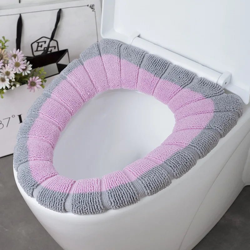 Winter Warm Toilet Seat Cover Washable Bathroom Toilet Pad Cushion With Handle Thicker Soft Mat Knitting Warmer Closestool Mat - Ammpoure Wellbeing