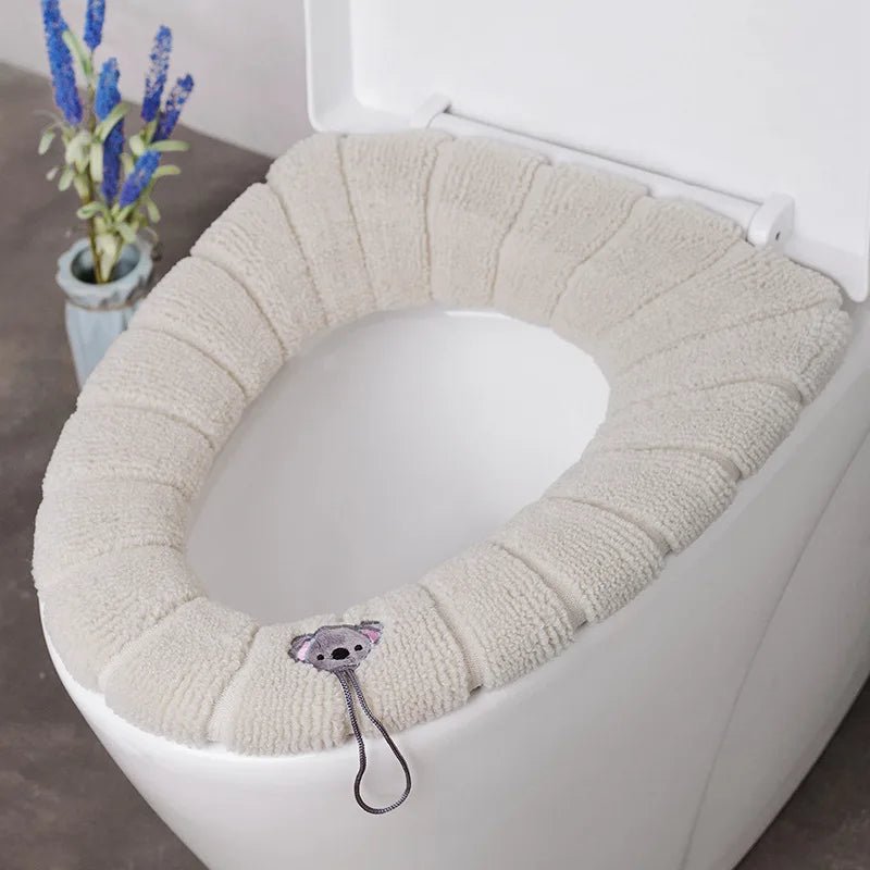 Winter Warm Toilet Seat Cover Washable Bathroom Toilet Pad Cushion With Handle Thicker Soft Mat Knitting Warmer Closestool Mat - Ammpoure Wellbeing