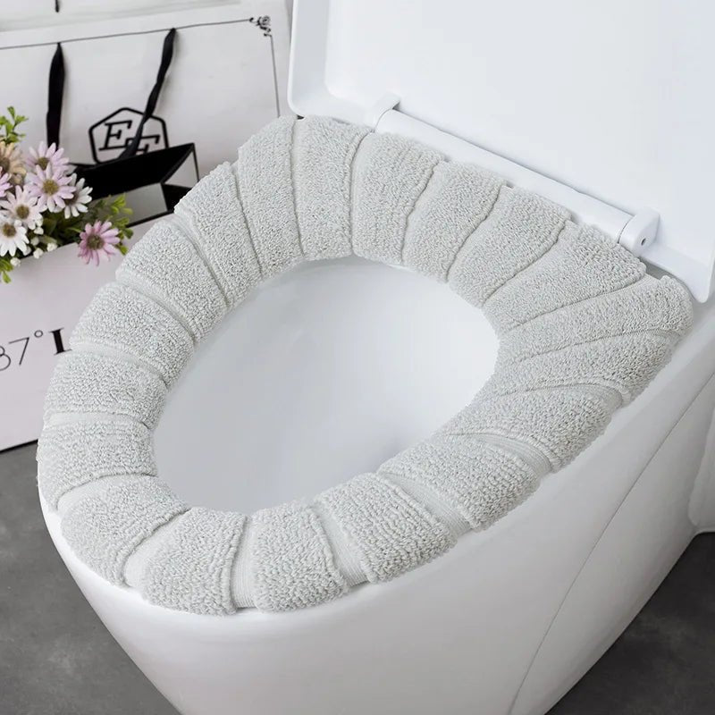 Winter Warm Toilet Seat Cover Washable Bathroom Toilet Pad Cushion With Handle Thicker Soft Mat Knitting Warmer Closestool Mat - Ammpoure Wellbeing