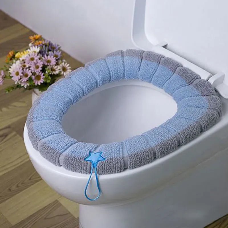 Winter Warm Toilet Seat Cover Washable Bathroom Toilet Pad Cushion With Handle Thicker Soft Mat Knitting Warmer Closestool Mat - Ammpoure Wellbeing