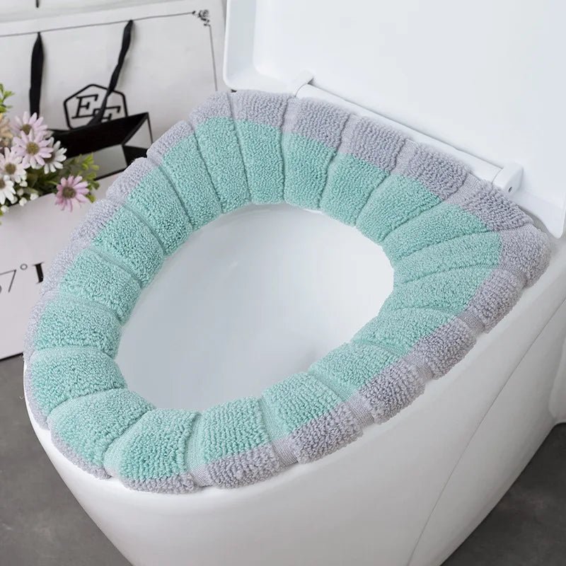 Winter Warm Toilet Seat Cover Washable Bathroom Toilet Pad Cushion With Handle Thicker Soft Mat Knitting Warmer Closestool Mat - Ammpoure Wellbeing