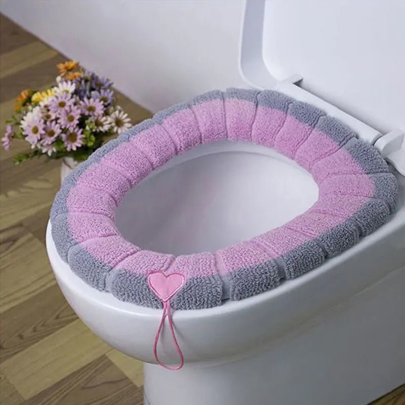 Winter Warm Toilet Seat Cover Washable Bathroom Toilet Pad Cushion With Handle Thicker Soft Mat Knitting Warmer Closestool Mat - Ammpoure Wellbeing