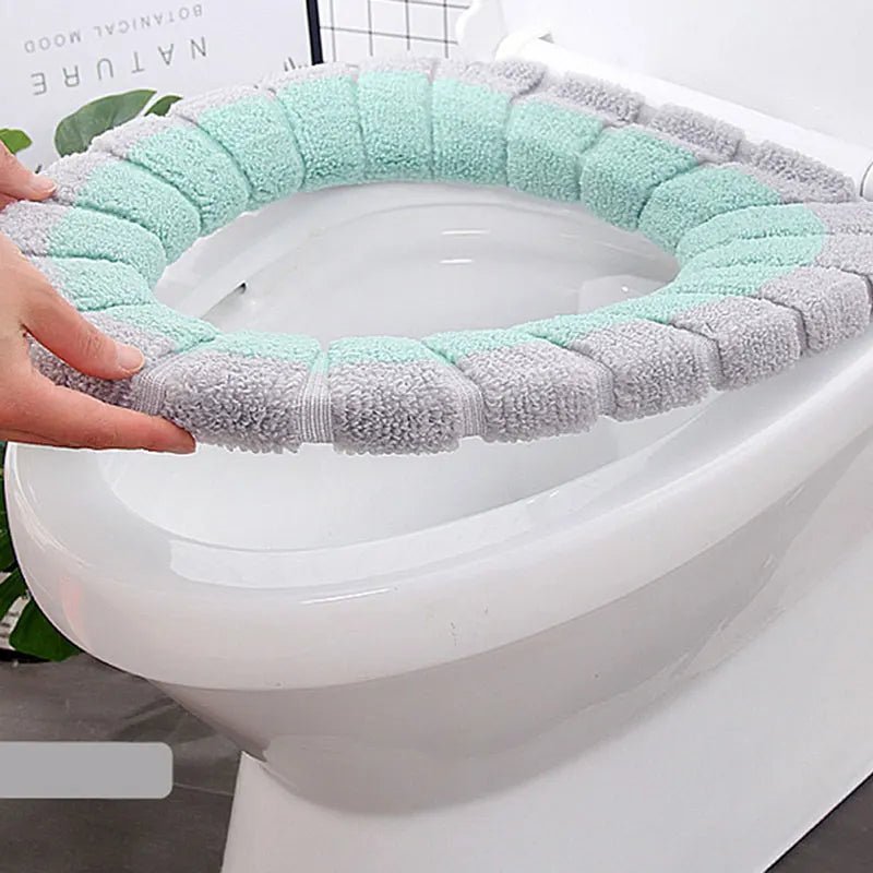 Winter Warm Toilet Seat Cover Washable Bathroom Toilet Pad Cushion With Handle Thicker Soft Mat Knitting Warmer Closestool Mat - Ammpoure Wellbeing