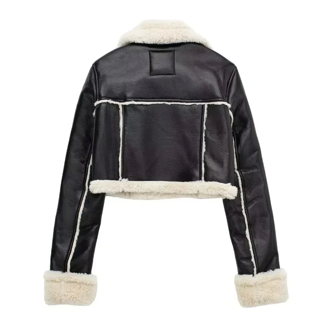 Winter Women Jacket Coats Faux Shearling Sheepskin Coat Retro Motorcycle Jacket Woman Jackets Outerwear Tops - Ammpoure Wellbeing