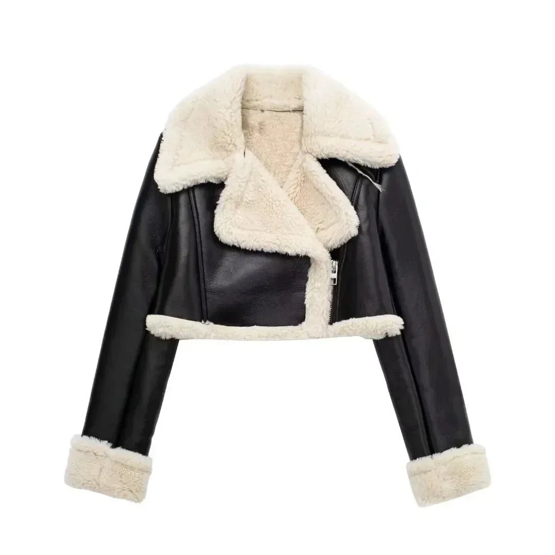 Winter Women Jacket Coats Faux Shearling Sheepskin Coat Retro Motorcycle Jacket Woman Jackets Outerwear Tops - Ammpoure Wellbeing