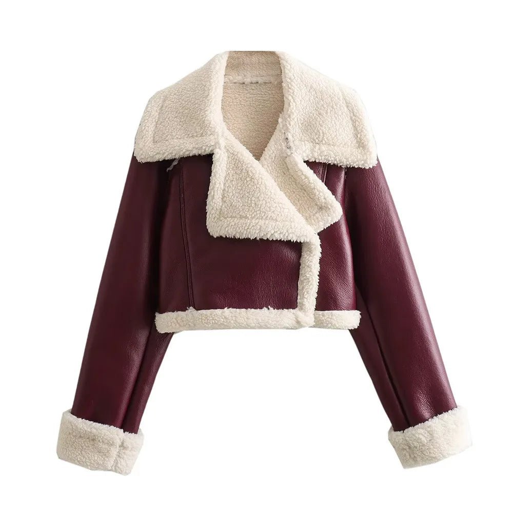 Winter Women Jacket Coats Faux Shearling Sheepskin Coat Retro Motorcycle Jacket Woman Jackets Outerwear Tops - Ammpoure Wellbeing