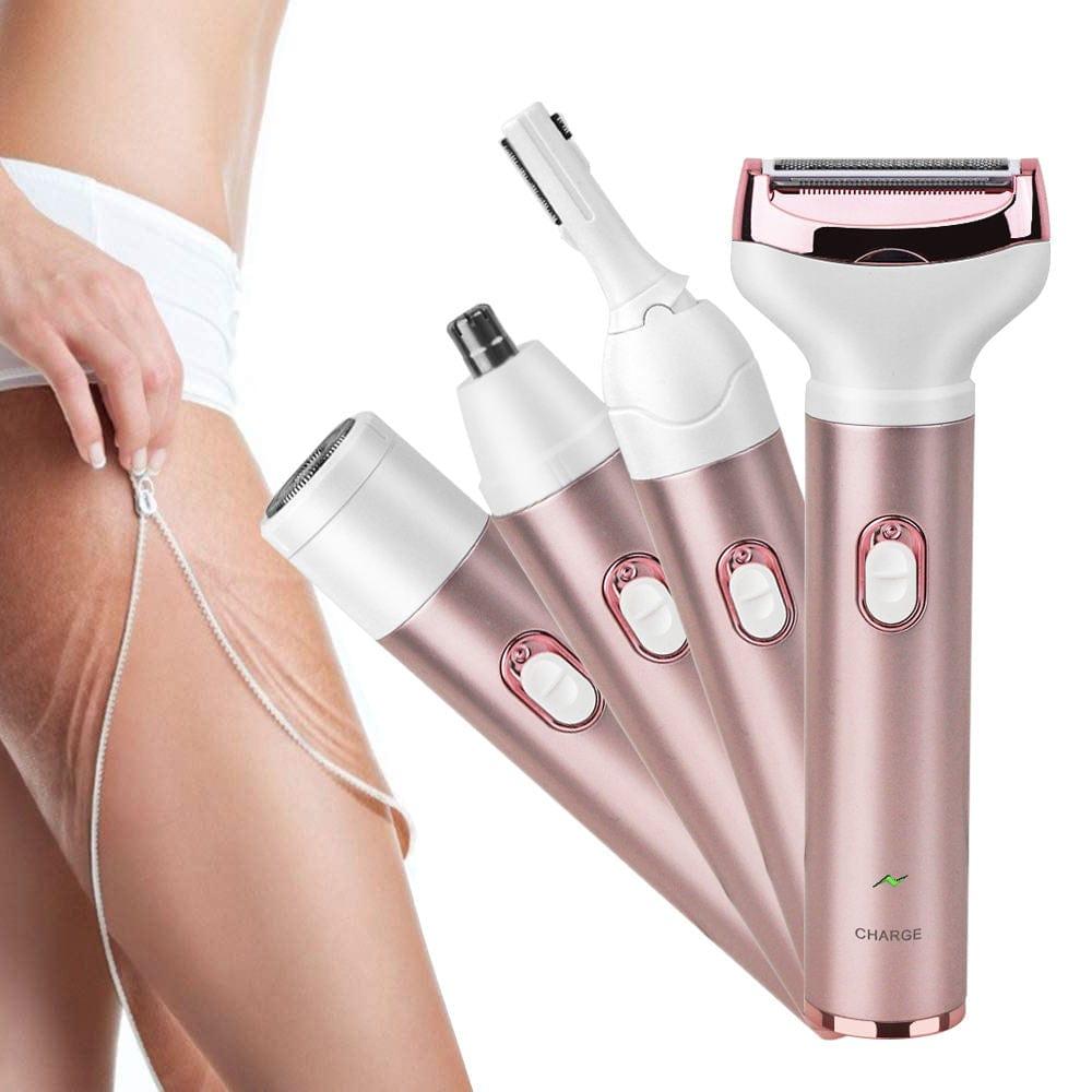 Women Electric Shaver Cordless Portable 4 in 1 Lady Painless Nose Eyebrow Facial Hair Remover Grooming Kit - Ammpoure Wellbeing