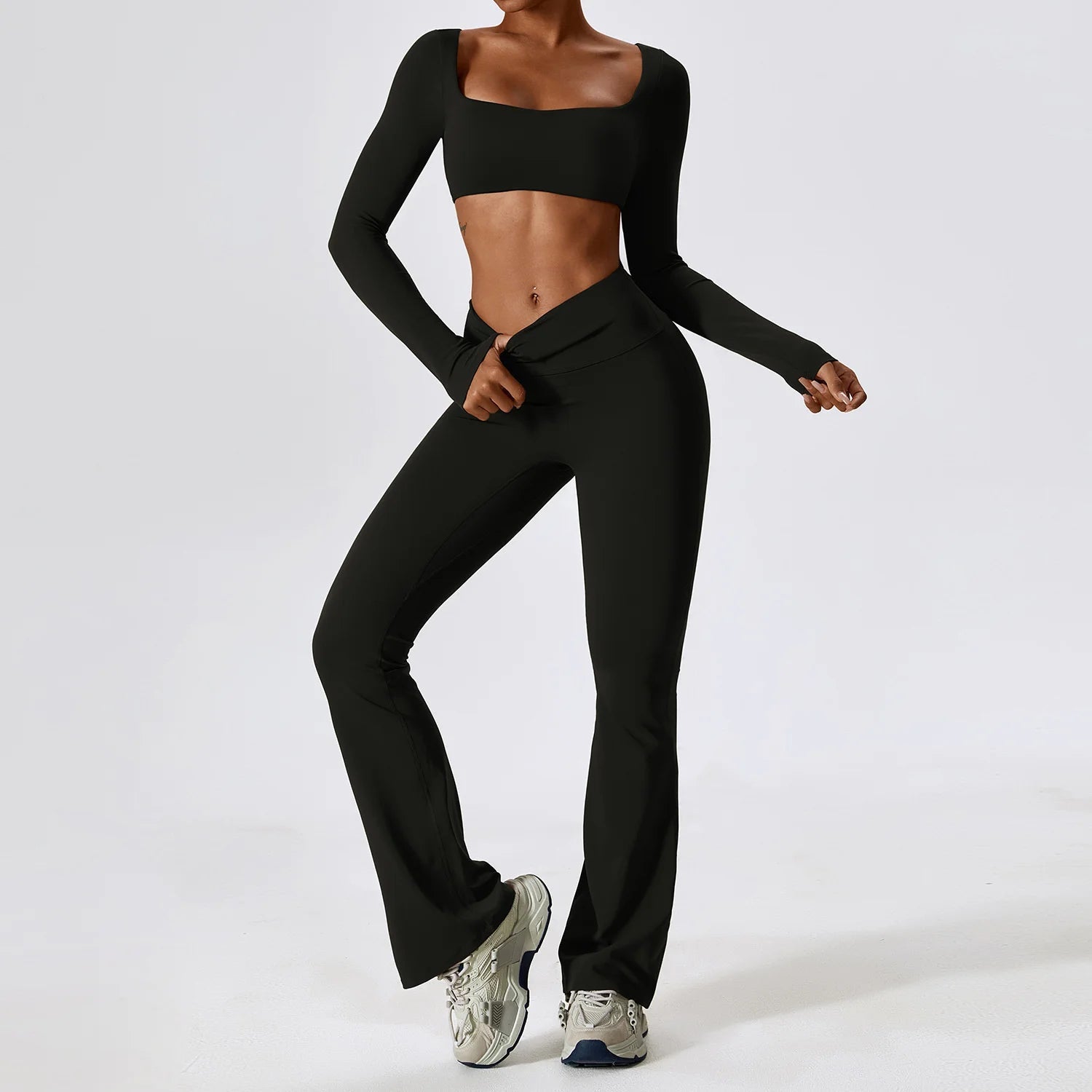 Women's 2pcs Gym Yoga Suit Tight Fitting Sports Set Workout Breathable T Shirts Bra Tank Top Loose Bell - bottoms Leggings - Ammpoure Wellbeing