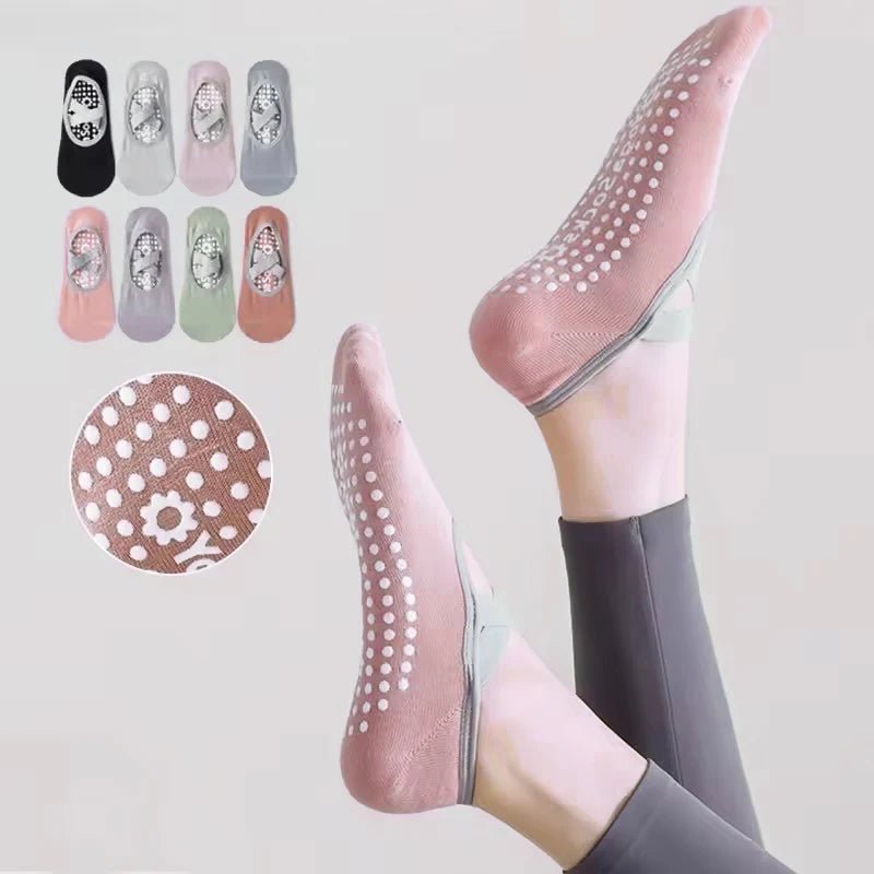 Yoga Socks Non slip Women's Socks Sports Fitness Silicone Breathable Towel Bottom Yoga Socks Bandage Dance Ballet Socks - Ammpoure Wellbeing